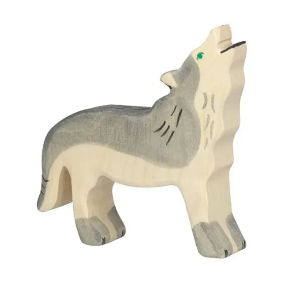 Holztiger Lupo che Ulula statuina legno 12 cm