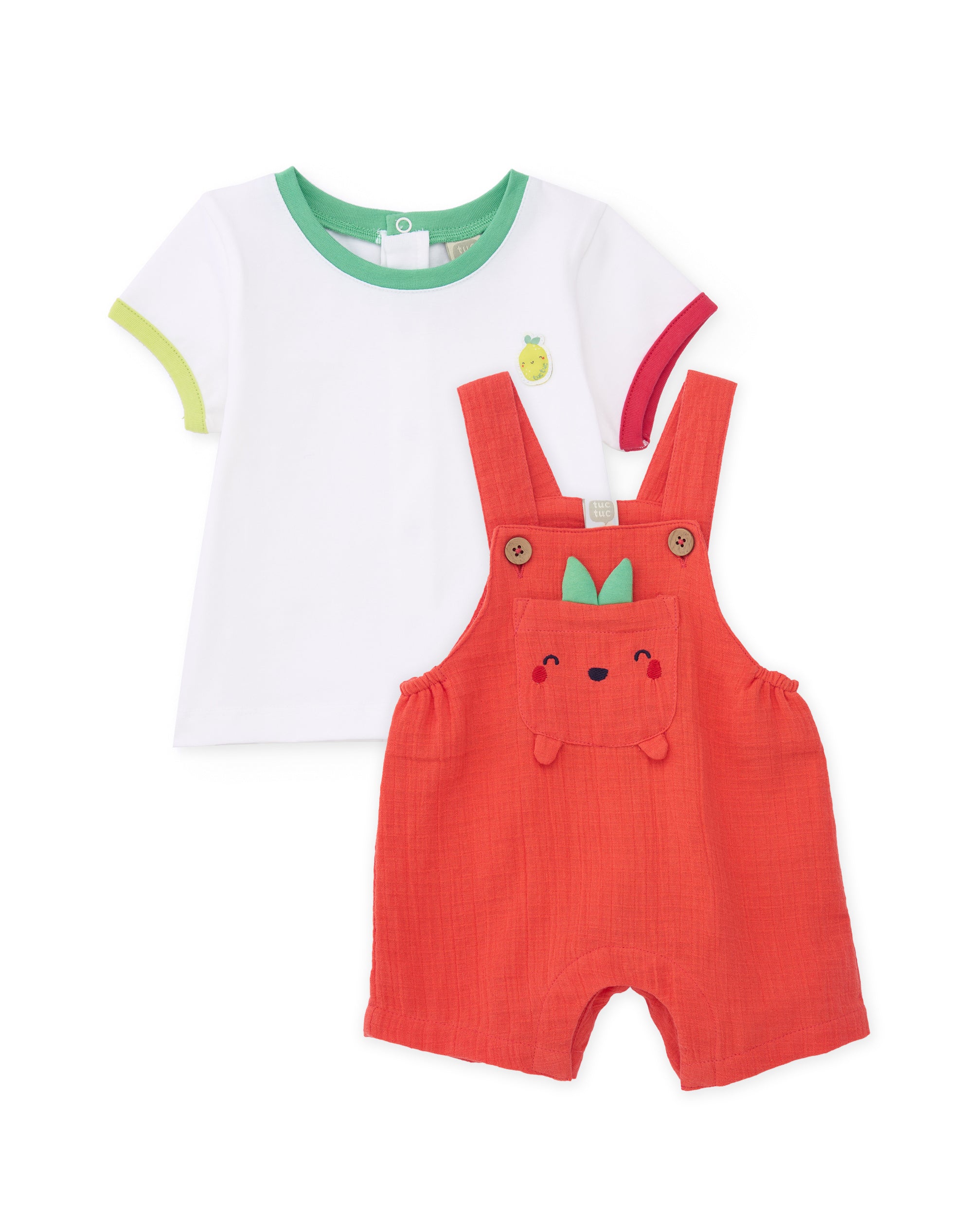 Tuc Tuc completo neonato rosso salopette frutta maglia