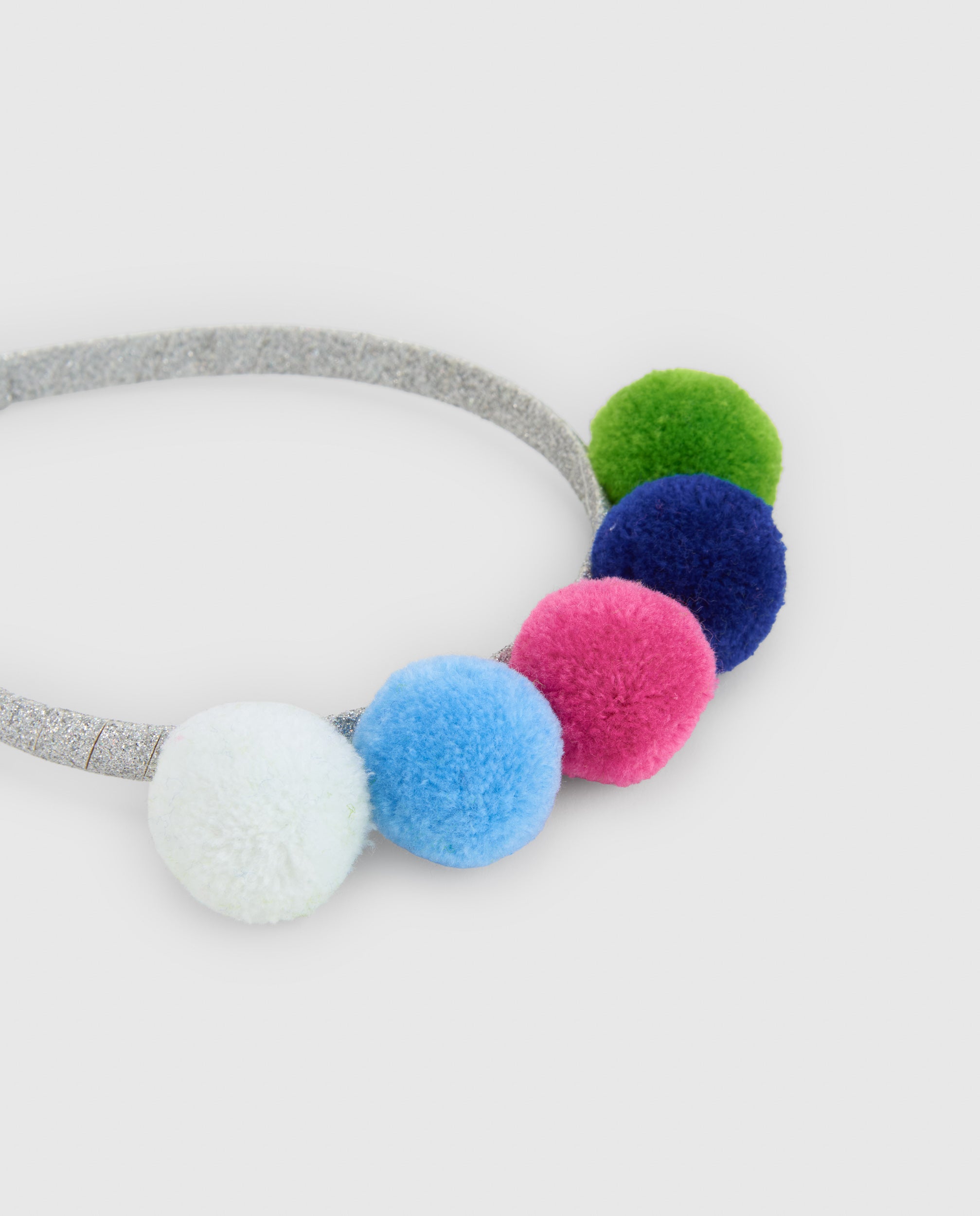 Tuc Tuc cerchietto bimba pompon multicolore glitter