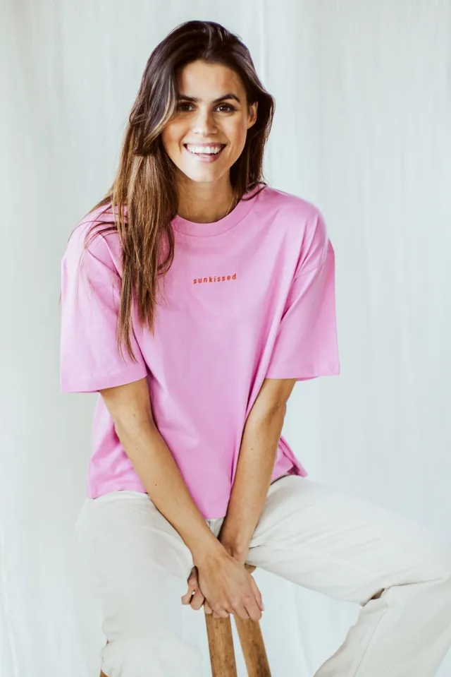 Ella and Rapha Sunkissed t-shirt rosa loose fit cotone bio