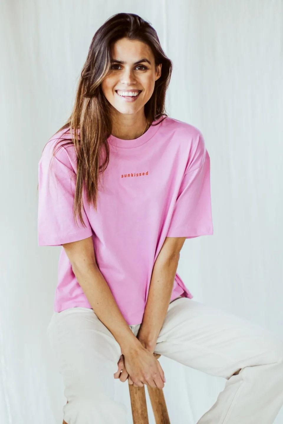 Ella and Rapha Sunkissed t-shirt rosa loose fit cotone bio