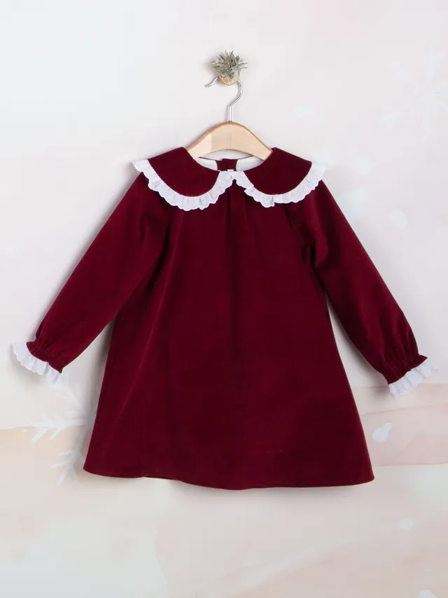 Mebi abito velluto bordeaux bambina con colletto