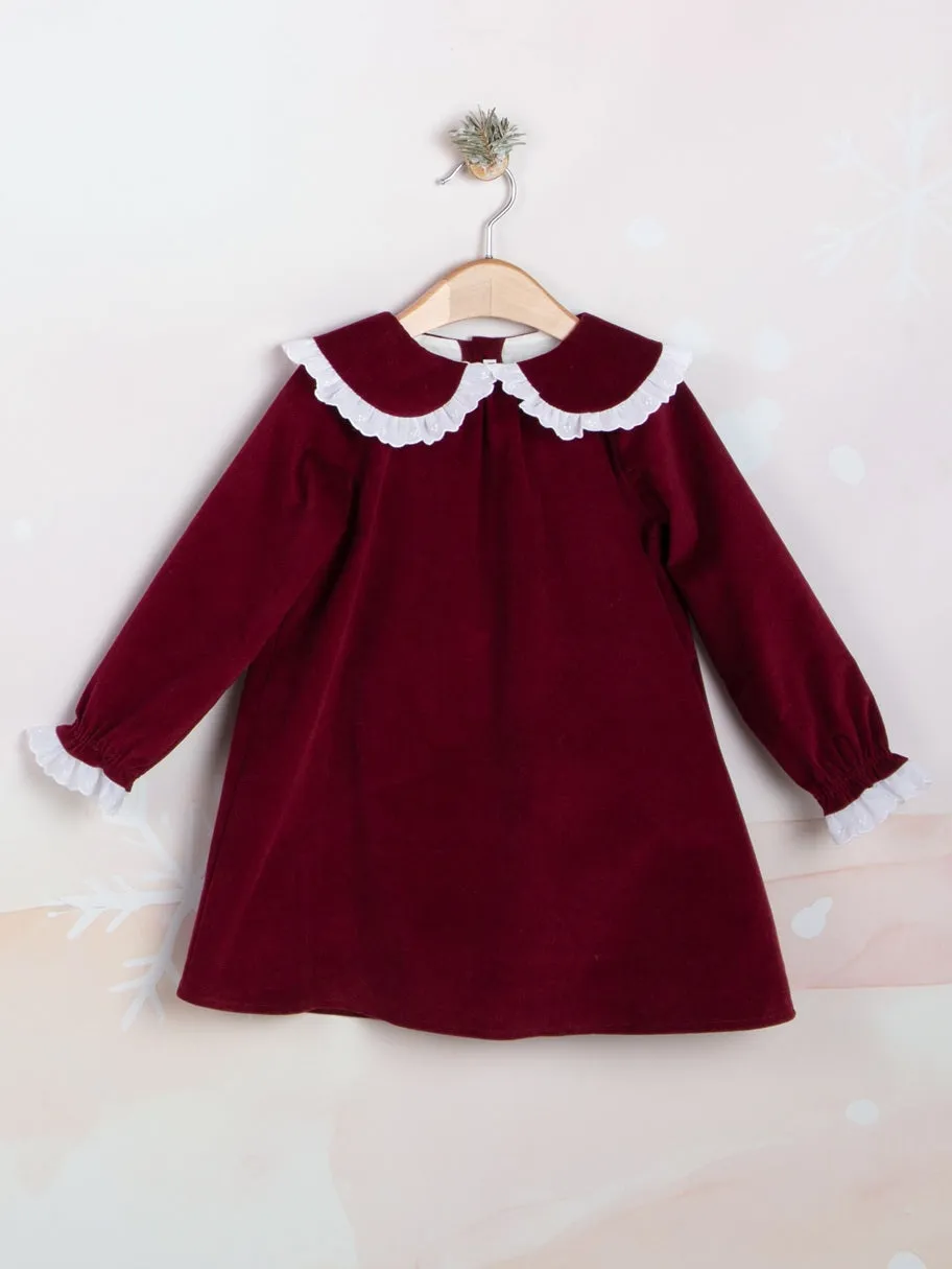 Mebi abito velluto bordeaux bambina con colletto