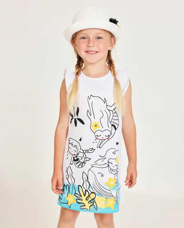 Tuc Tuc vestito bimba bianco cotone stampa sirena