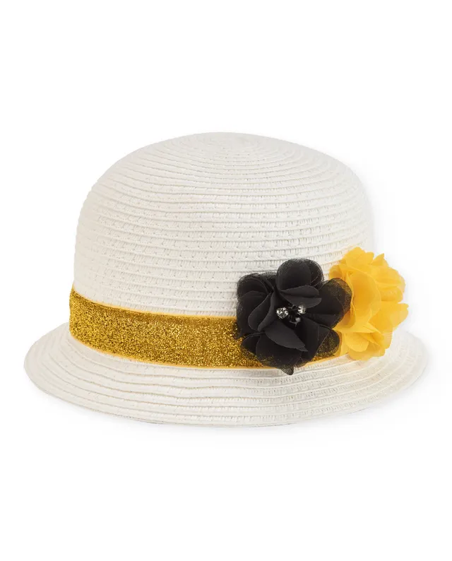 Tuc tuc cappello bambina bianco con fiori in paglia