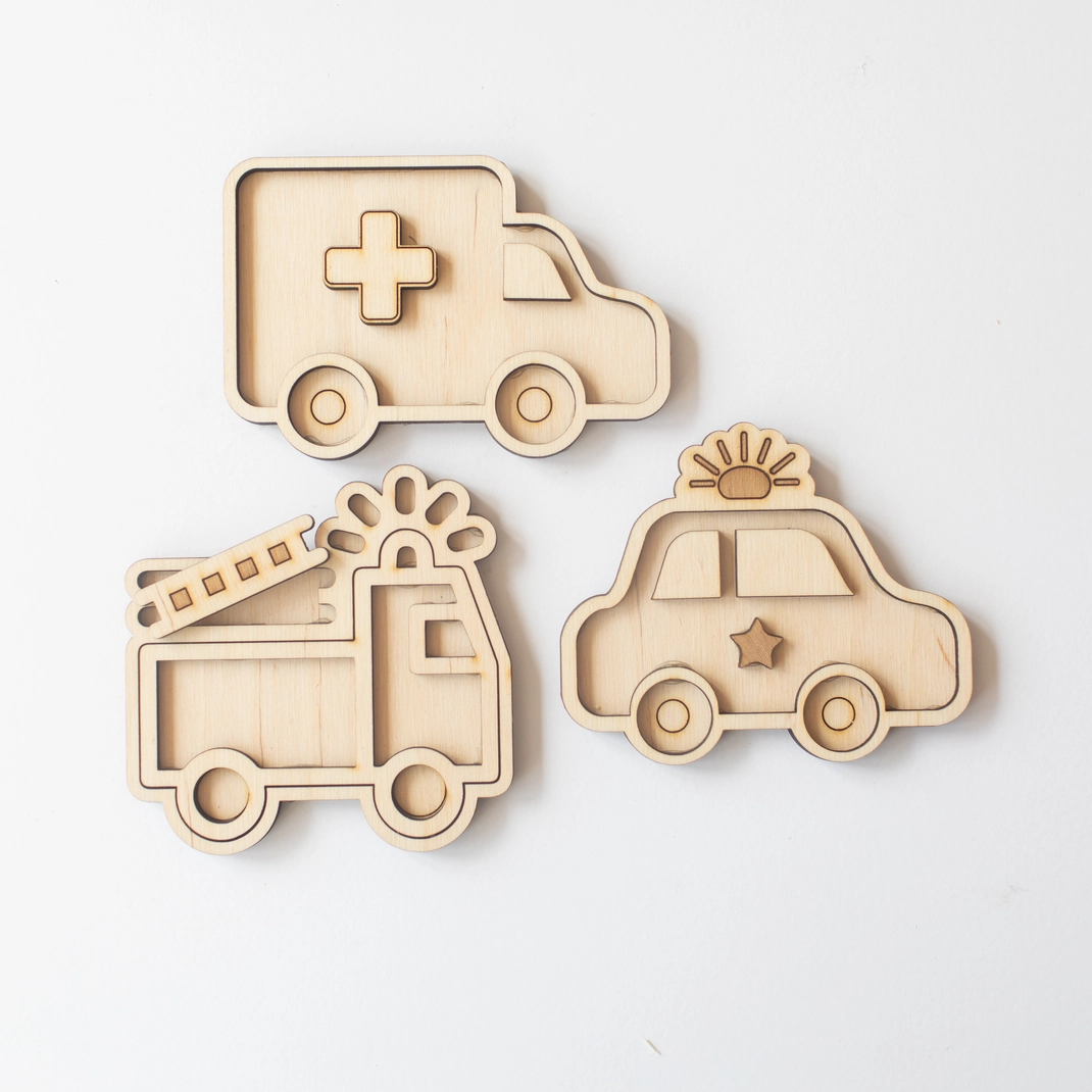 Studio de Rijk Play Tray Emergency Vehicles mini vassoi legno