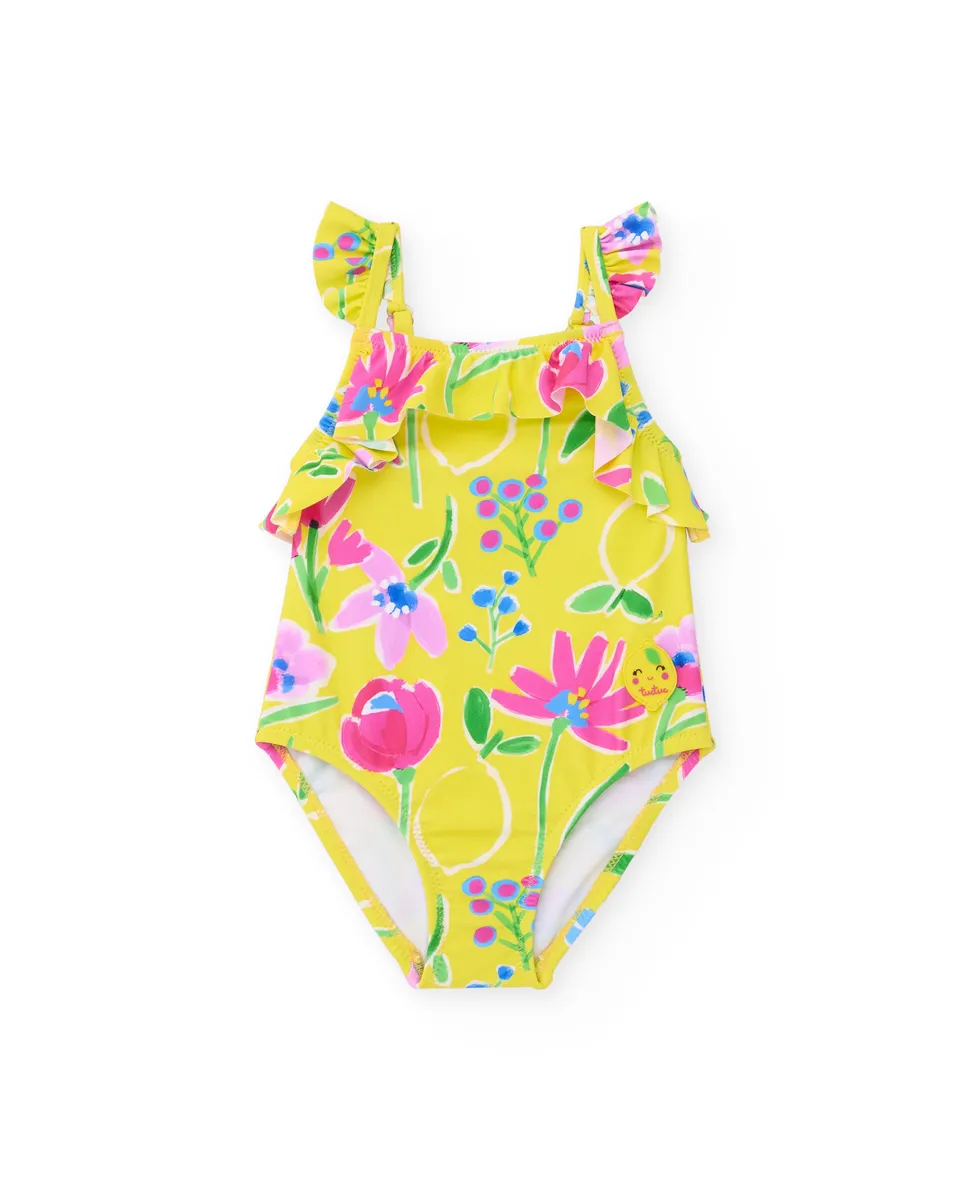 Tuc Tuc costume bambina giallo intero fiori con rouches