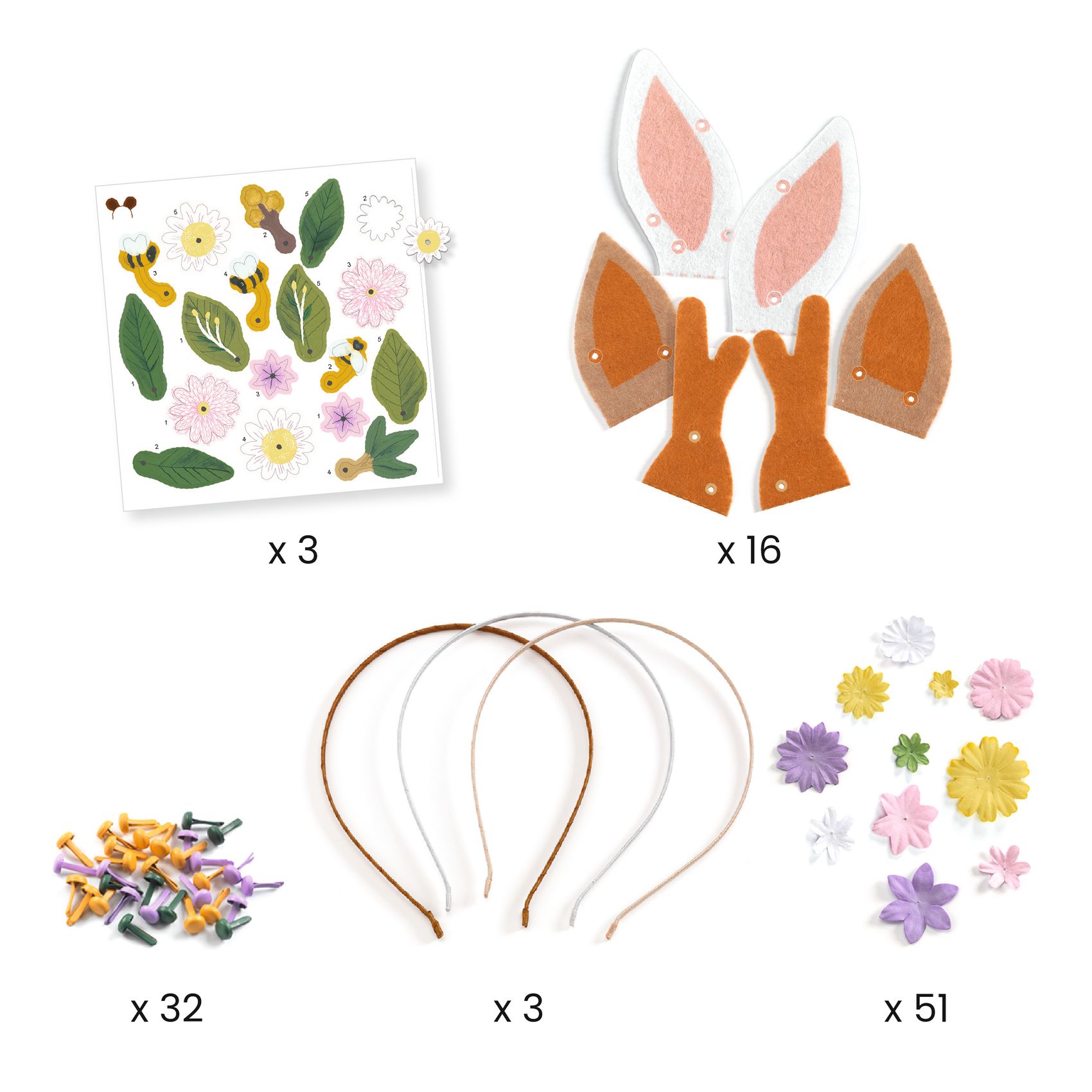 Djeco Flower Friends kit 3 cerchietti creativi feltro