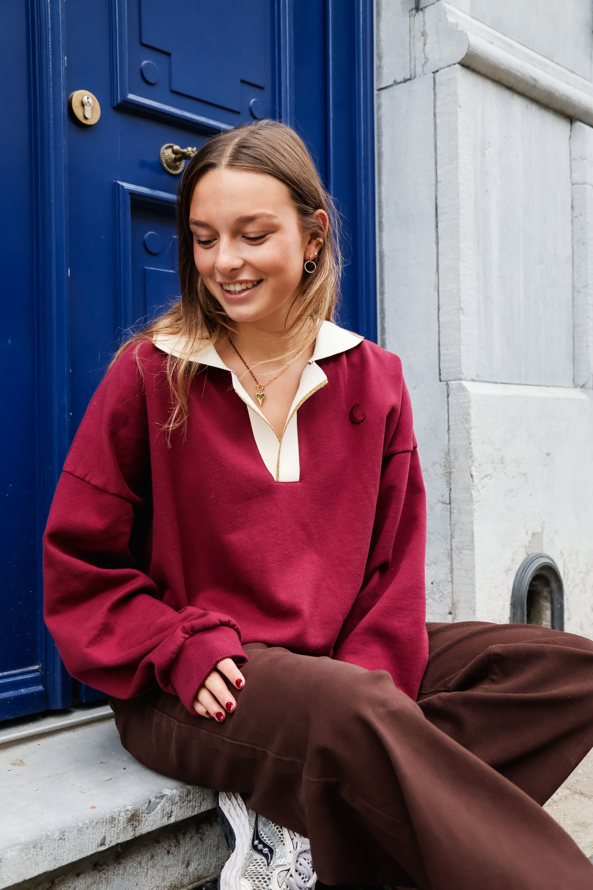 Ella and Rapha Moon felpa polo bordeaux in cotone
