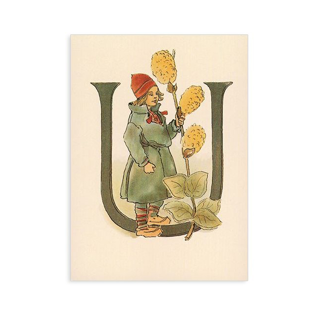 Alfabeto Fiorito Ottilia Adelborg cartolina lettera U 10x15