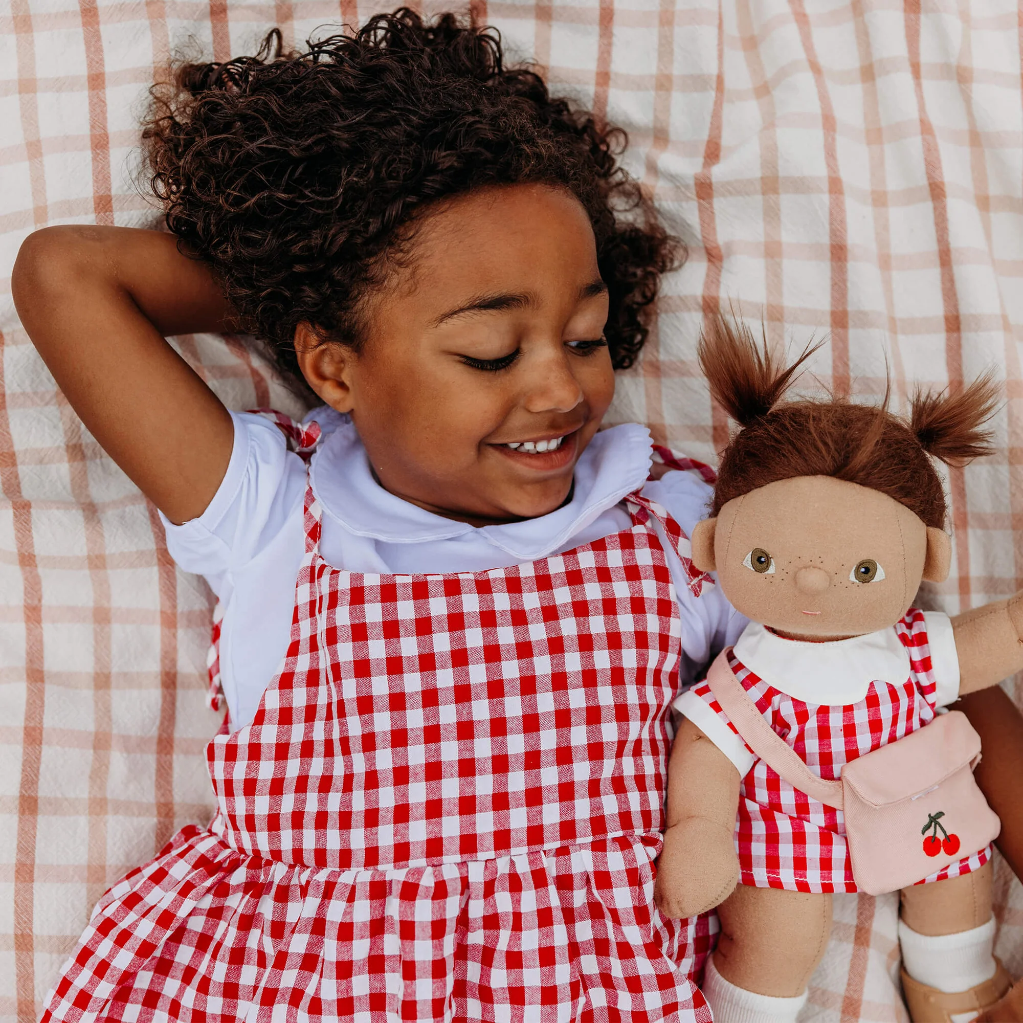 Olliella Dinkum Dolls Cherry Gingham vestito quadretti