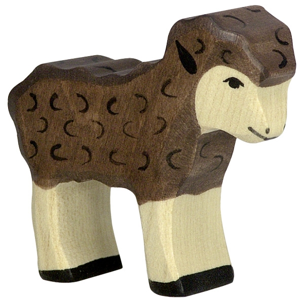 Holztiger Agnello Nero Figura Legno Dipinta a Mano
