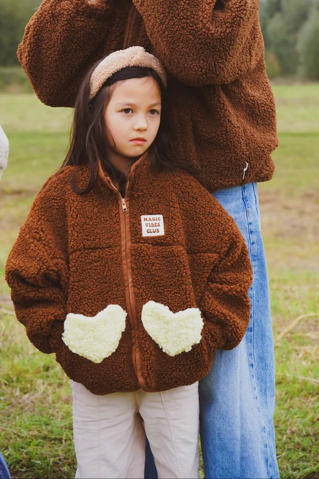 Ella and Rapha Heart giacca teddy marrone pile bimbi