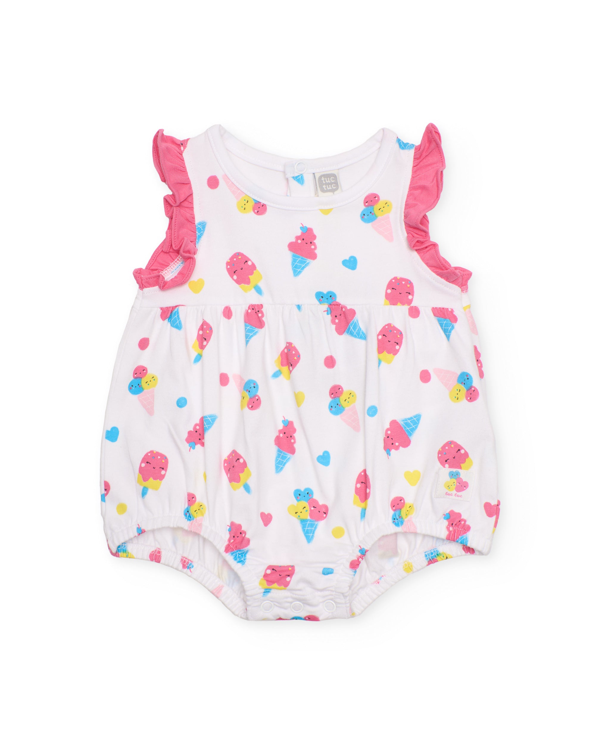 Tuc Tuc pagliaccetto neonata bianco gelati jersey volant