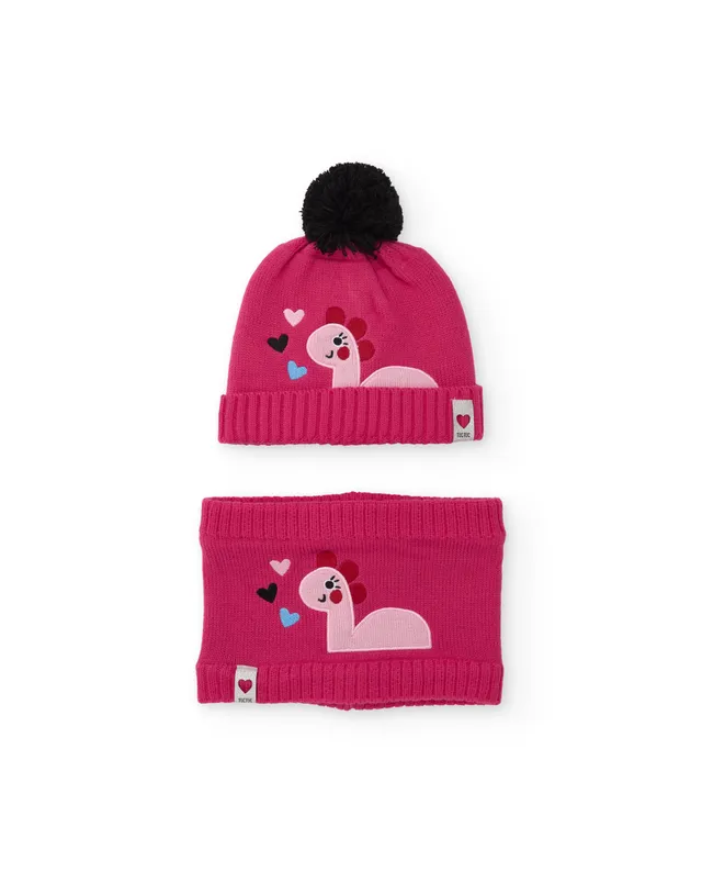 Tuc Tuc set cappello e scaldacollo bambina dinosauro fucsia