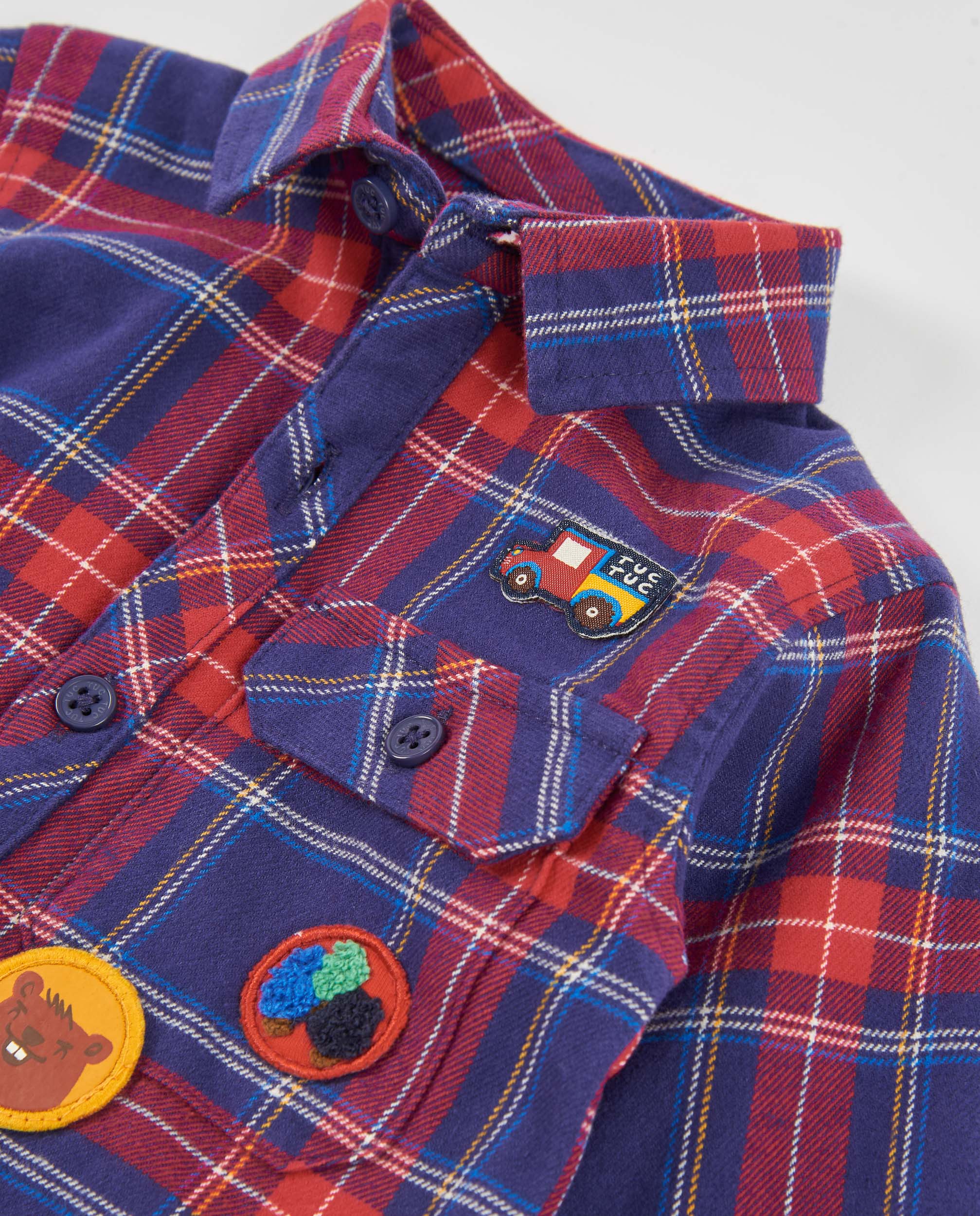 Tuc Tuc camicia bambino blu quadri con patch
