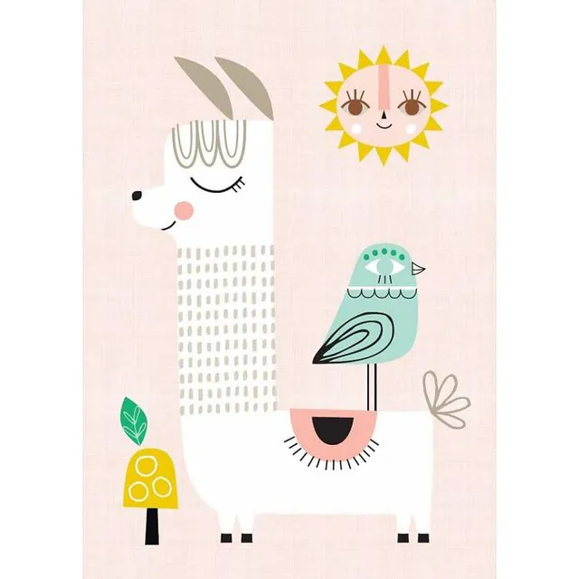 Petit Monkey Lama and Friends stampa rosa A3