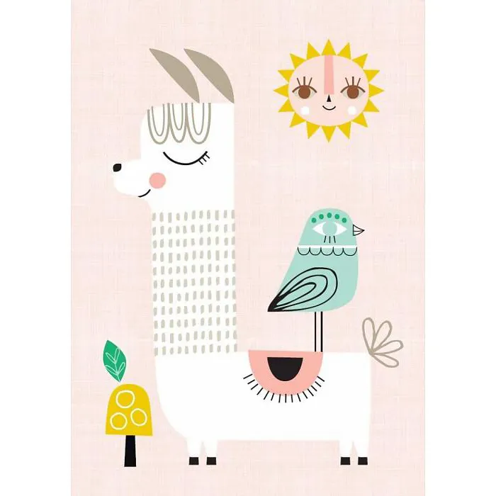 Petit Monkey Lama and Friends stampa rosa A3