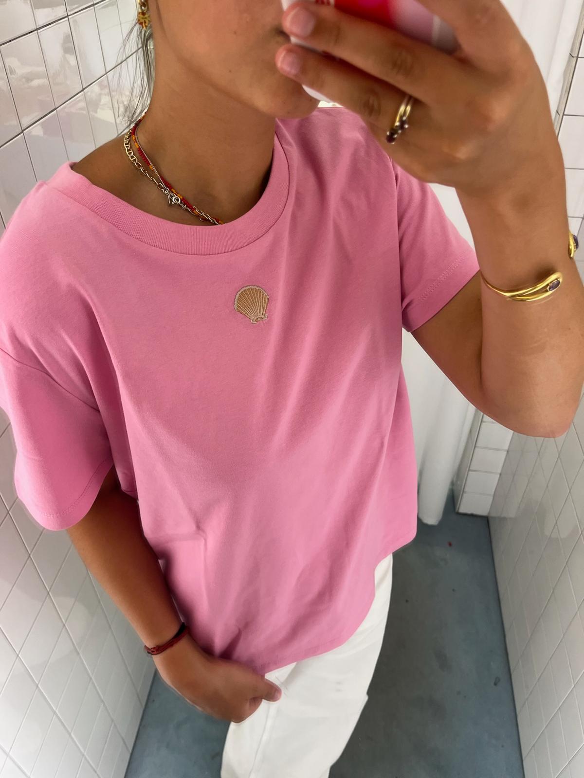 Ella and Rapha Seashell t-shirt rosa ricamo conchiglia S