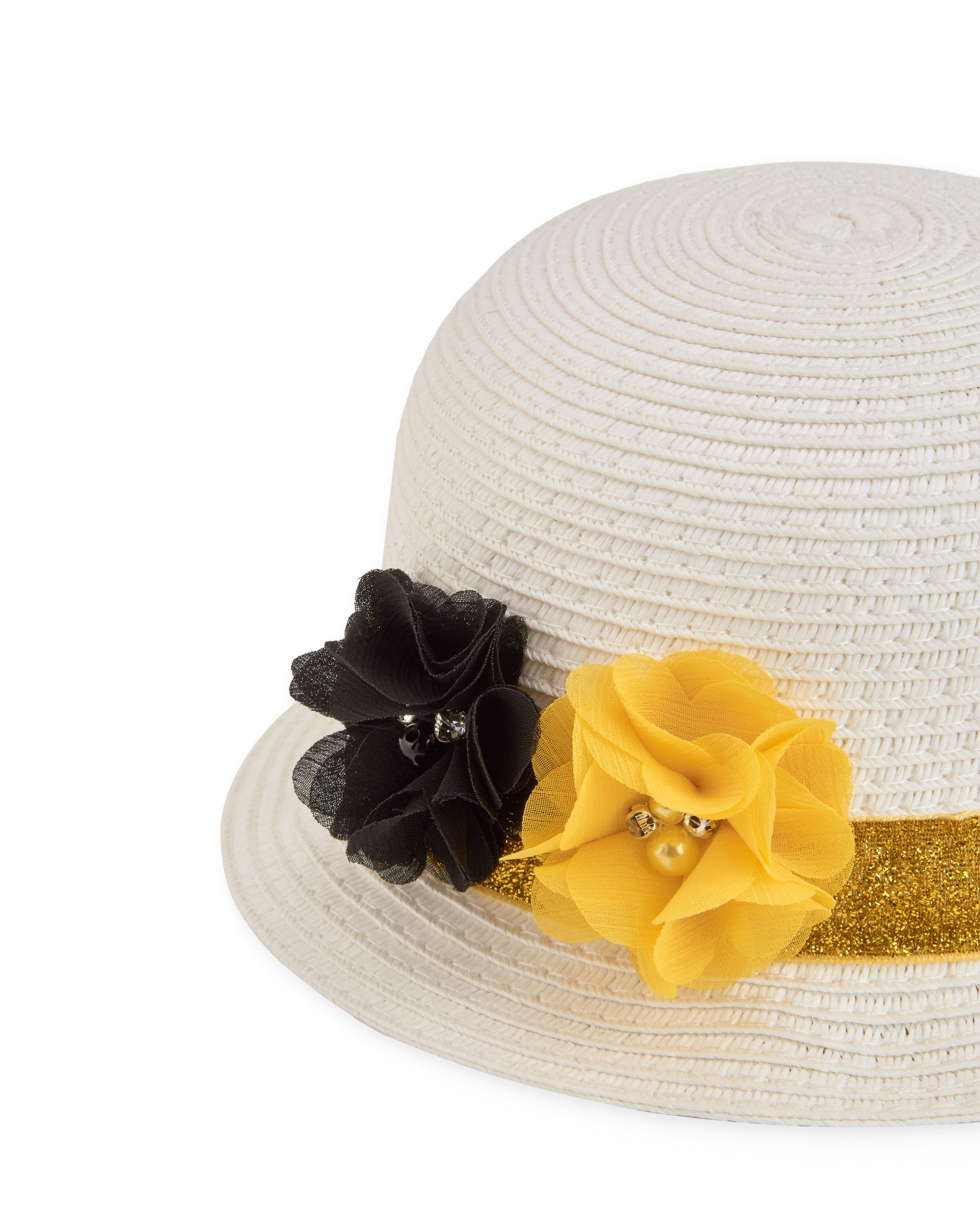 Tuc tuc cappello bambina bianco con fiori in paglia