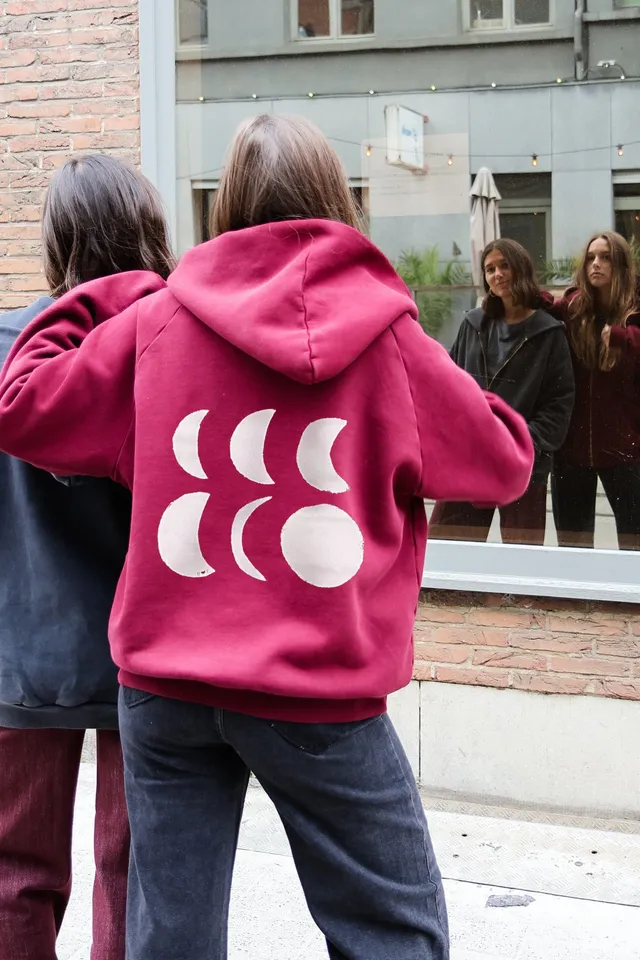 Ella and Rapha Moon felpa cappuccio bordeaux cotone