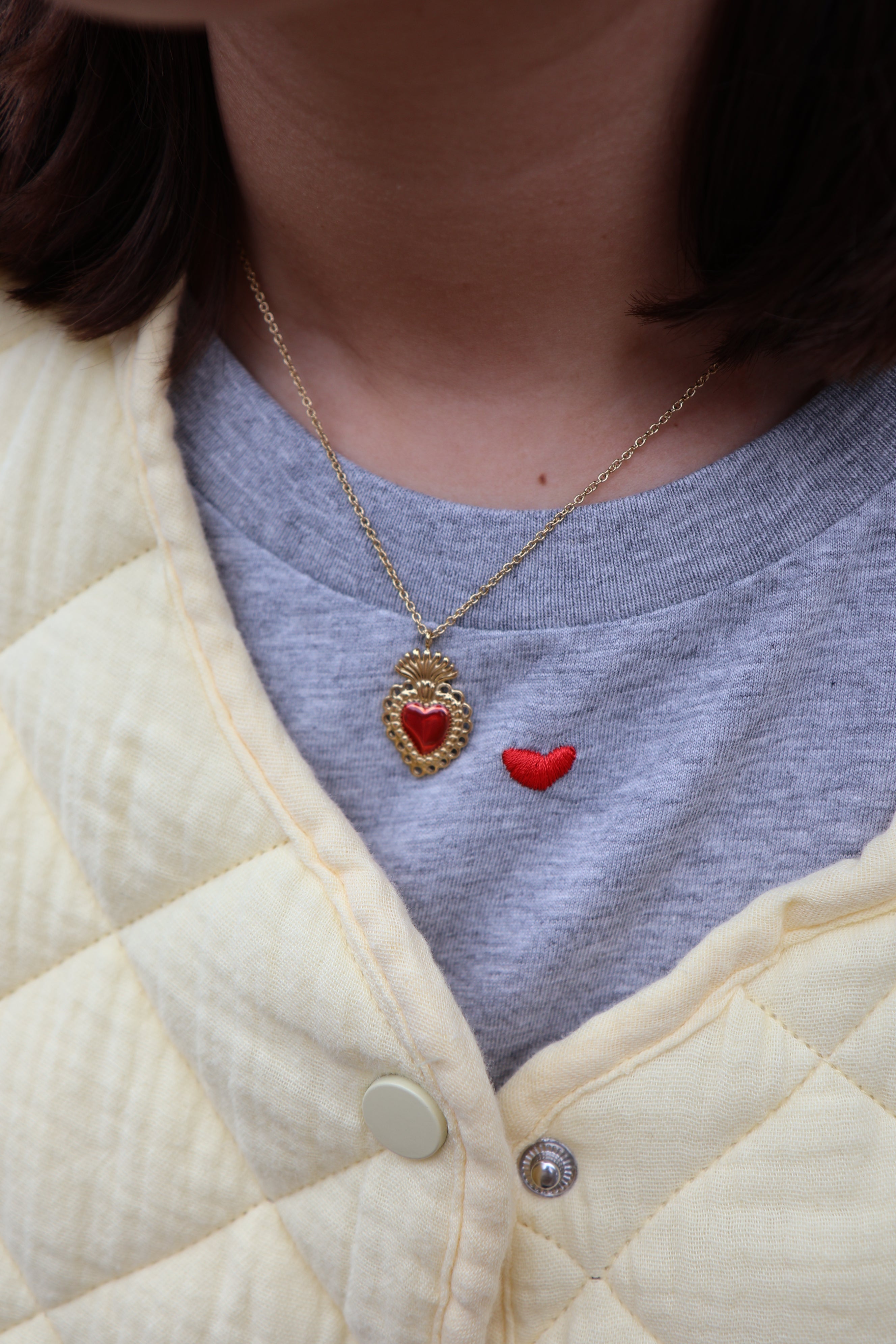 Ella and Rapha Heart Royal collana rossa in acciaio