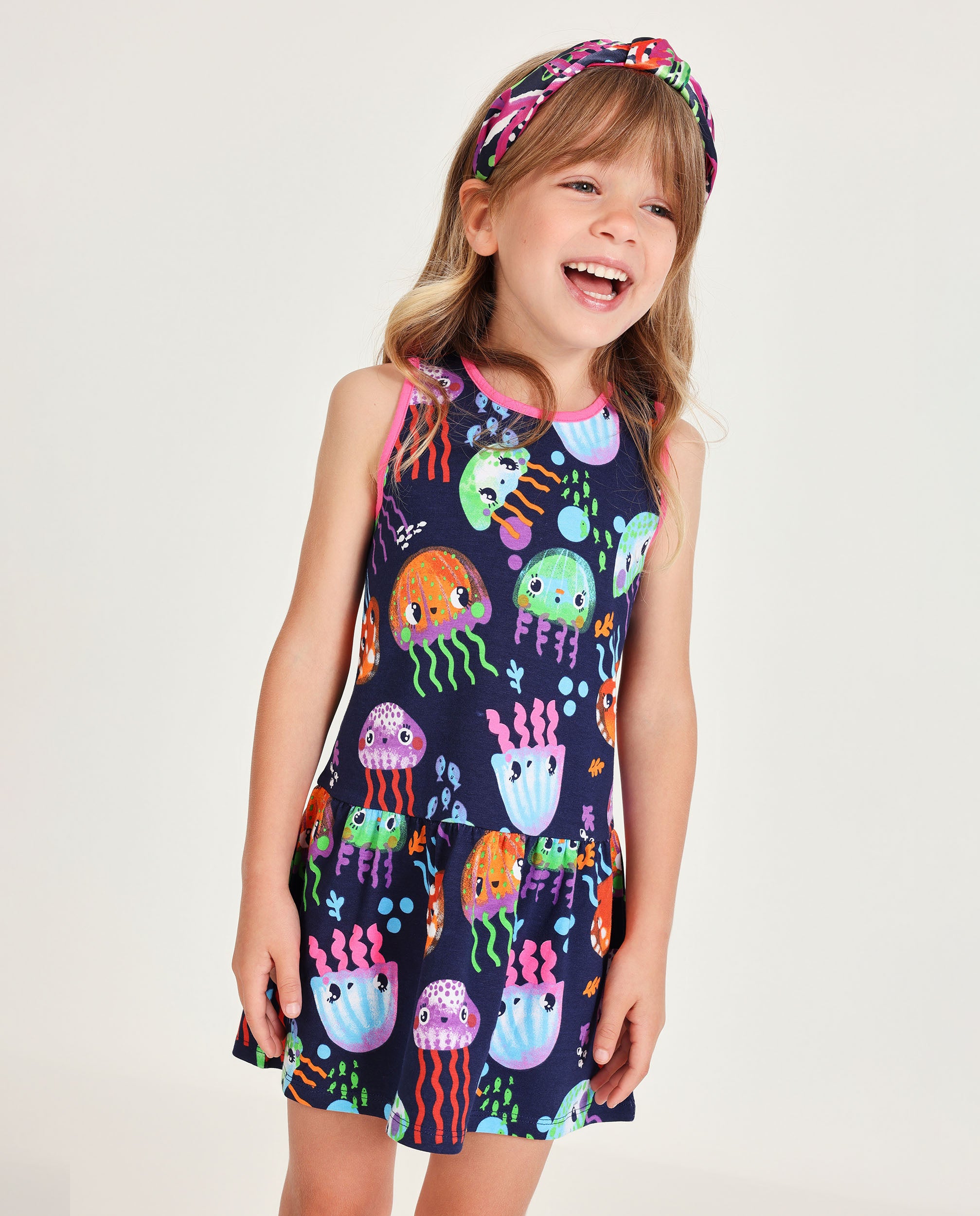 Tuc tuc vestito bambina blu navy meduse estivo smanicato