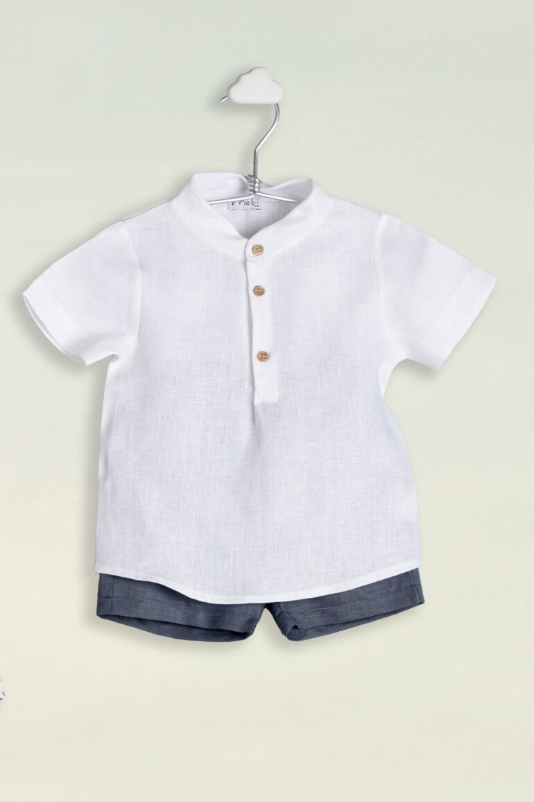 Mebi Bermuda Bambino Lino Cotone Blu vestibilità comoda