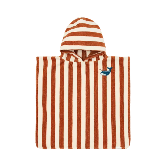 Little Dutch poncho mare righe marroni cotone con cappuccio