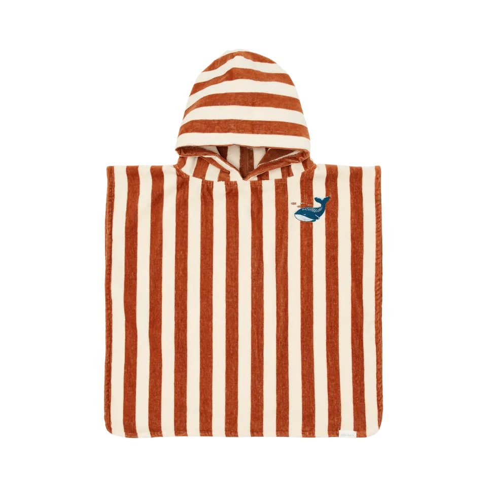 Little Dutch poncho mare righe marroni cotone con cappuccio