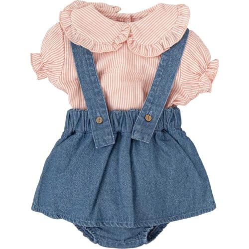 Babidu Set Salopette Gonna Denim e Camicia Neonata Righe
