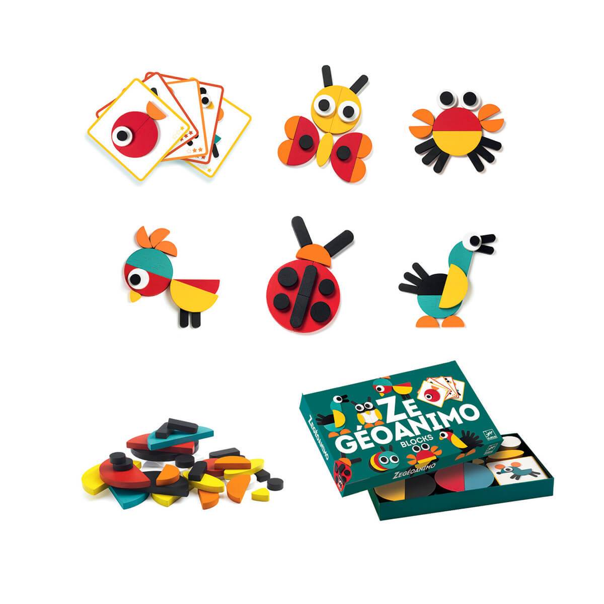 Djeco Ze Geoanimo Blocks gioco forme legno 29 pezzi