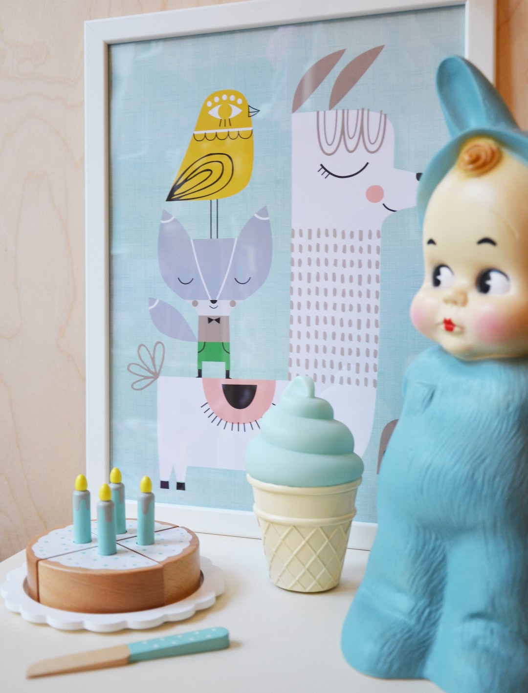 Petit Monkey Lama and Friends poster A3 celeste