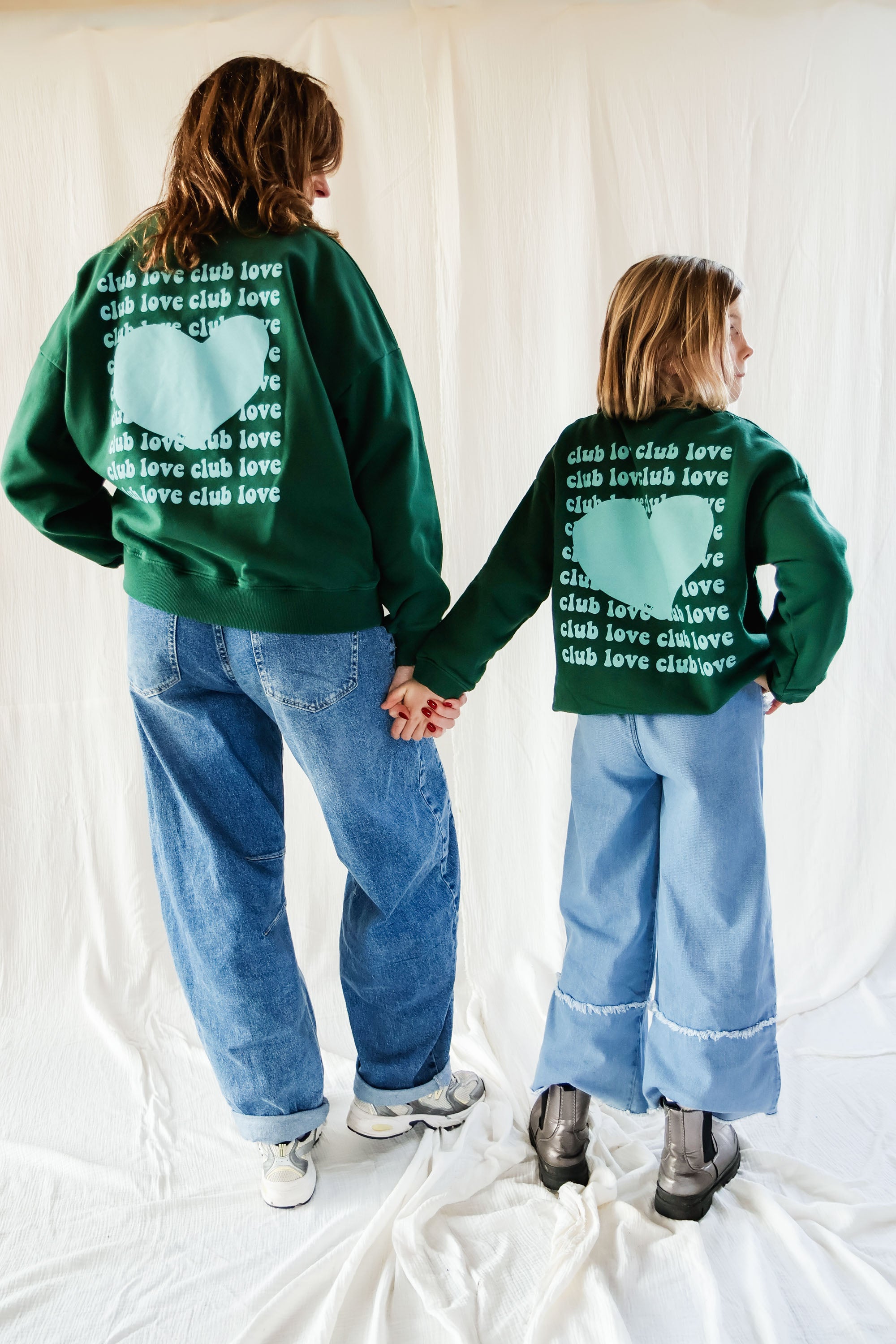 Ella and Rapha Club Love felpa verde bambina oversize