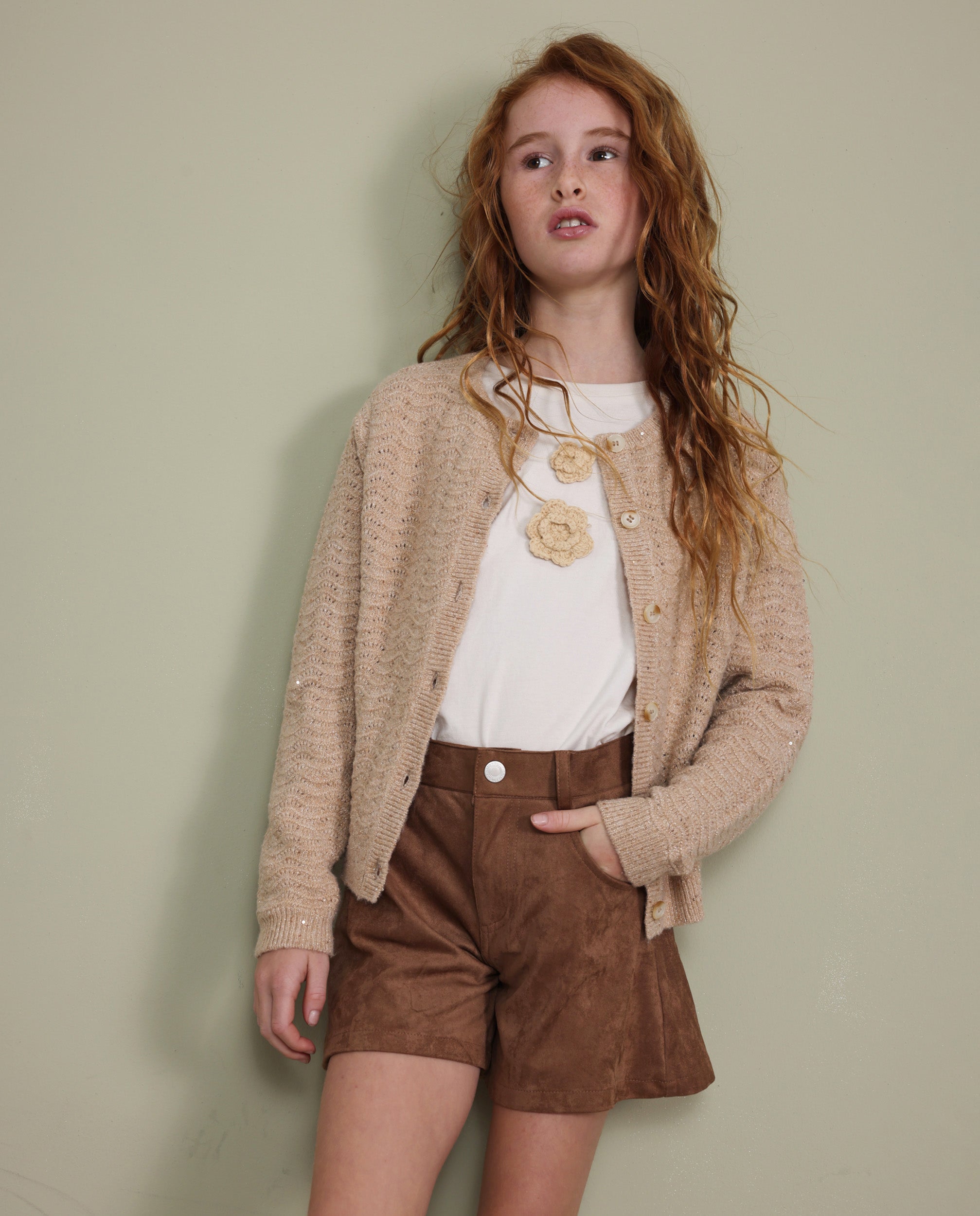 Tuc Tuc shorts bambina scamosciati marrone vita alta