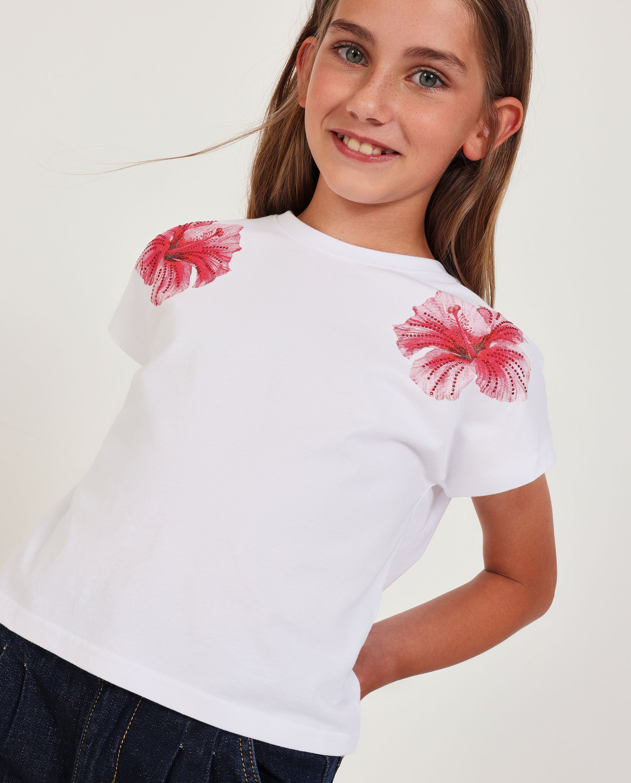 Tuc Tuc maglietta bambina bianca maniche corte fiori