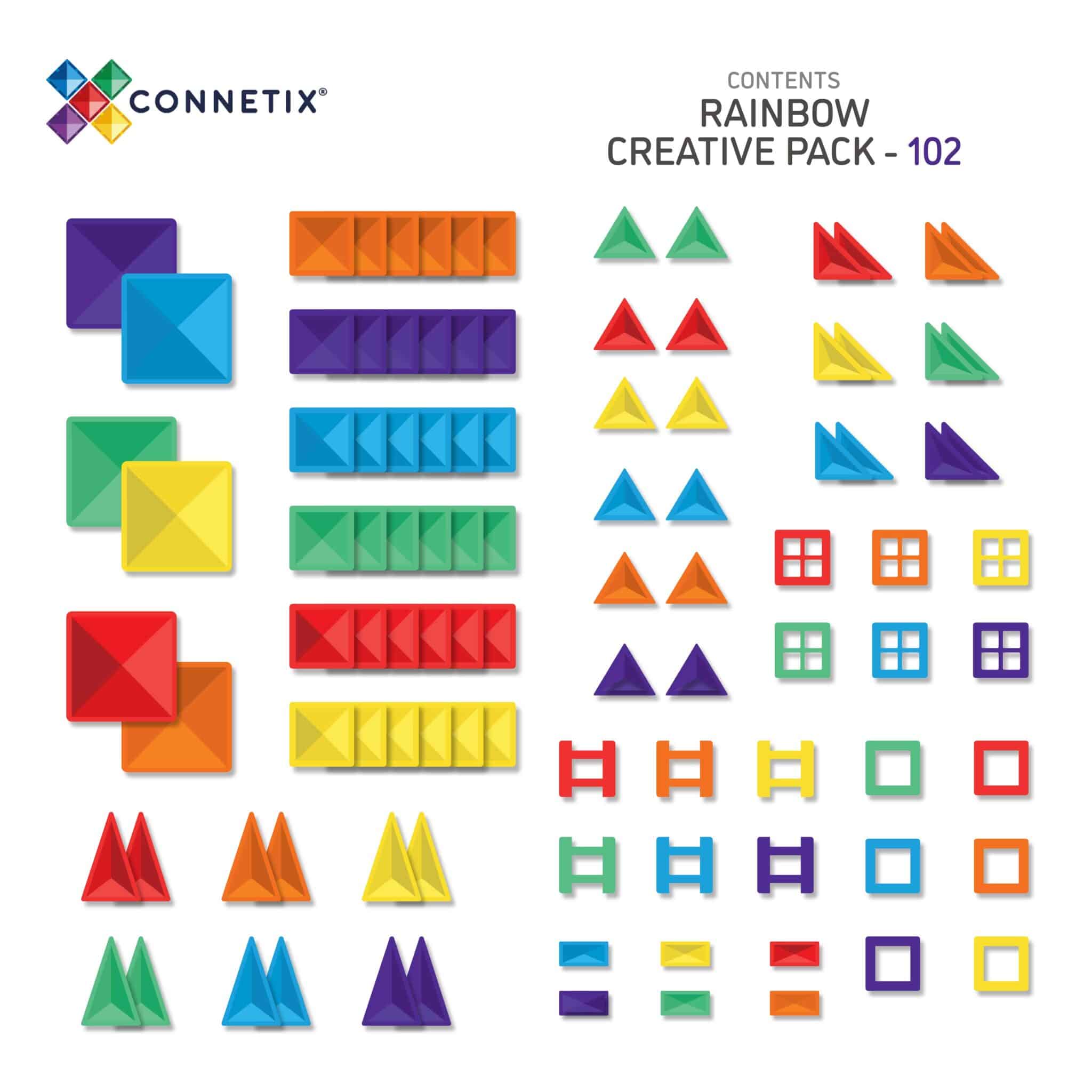 Connetix Creative Pack costruzioni magnetiche 102 pezzi arcobaleno