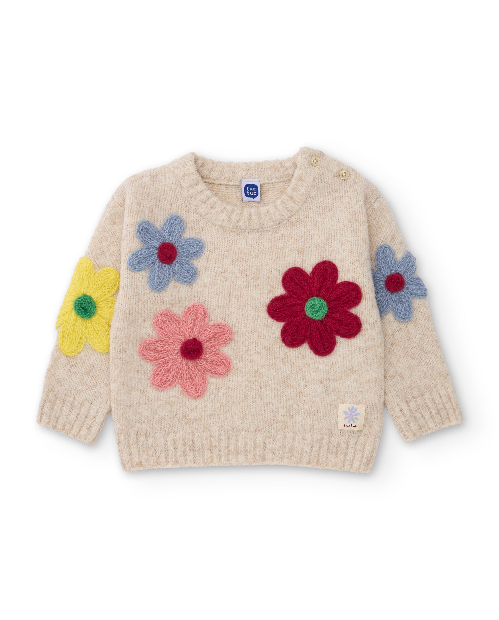 Tuc Tuc maglione bambina panna con fiori ricamati