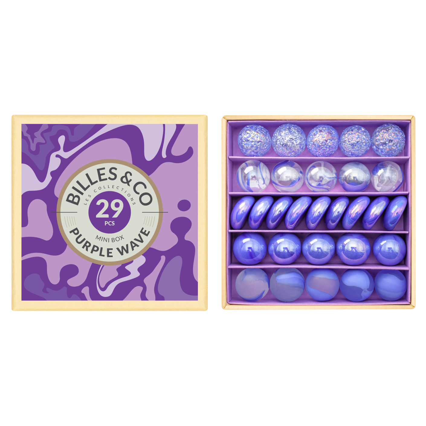 Billes & Co Color Wave Purple Wave biglie vetro 29 pezzi