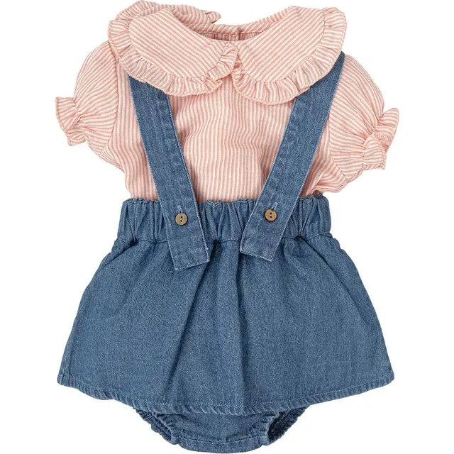 Babidu Set Salopette Gonna Denim e Camicia Neonata Righe