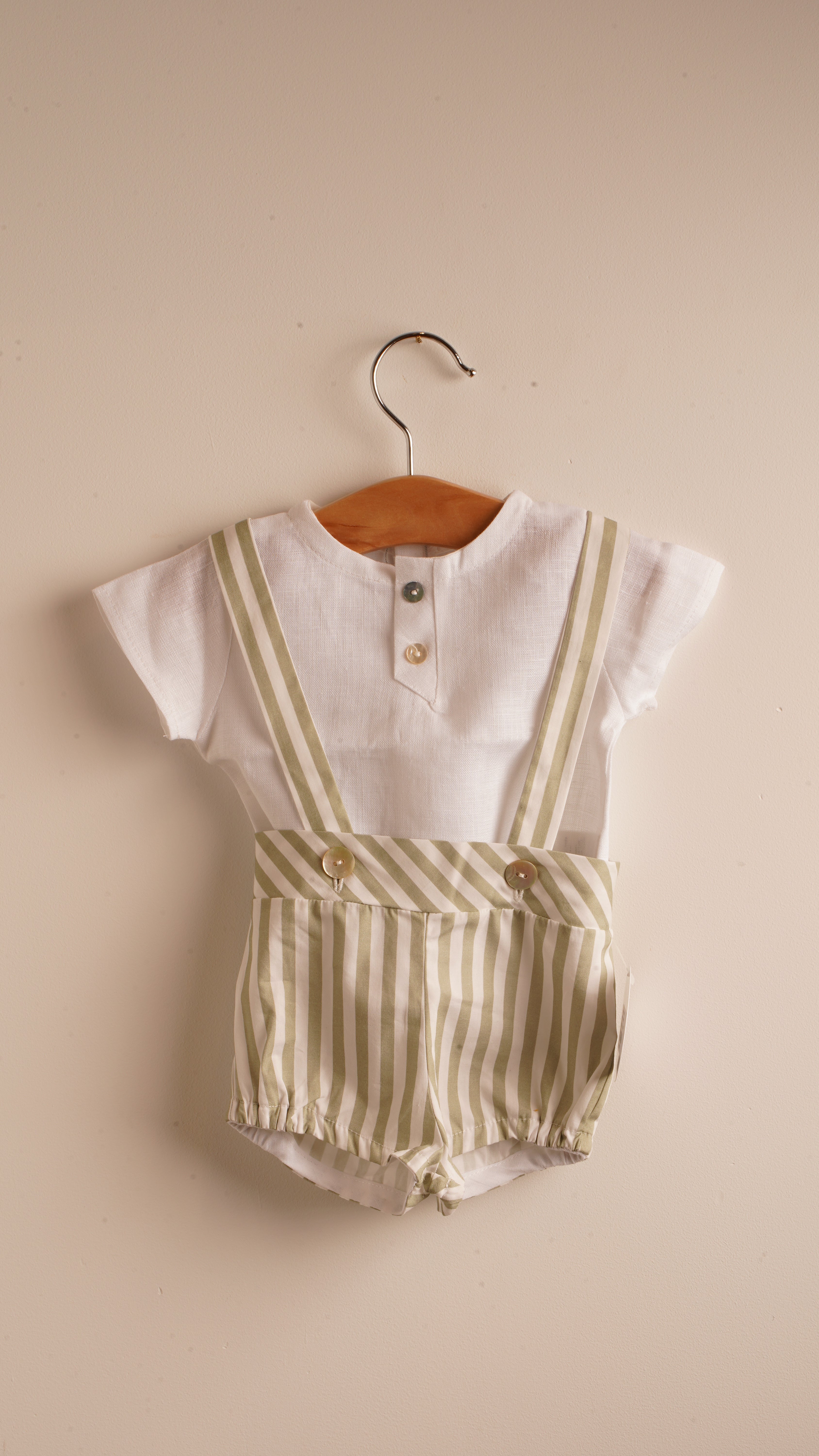 Mebi camicia neonato lino bianca bottoni nacre