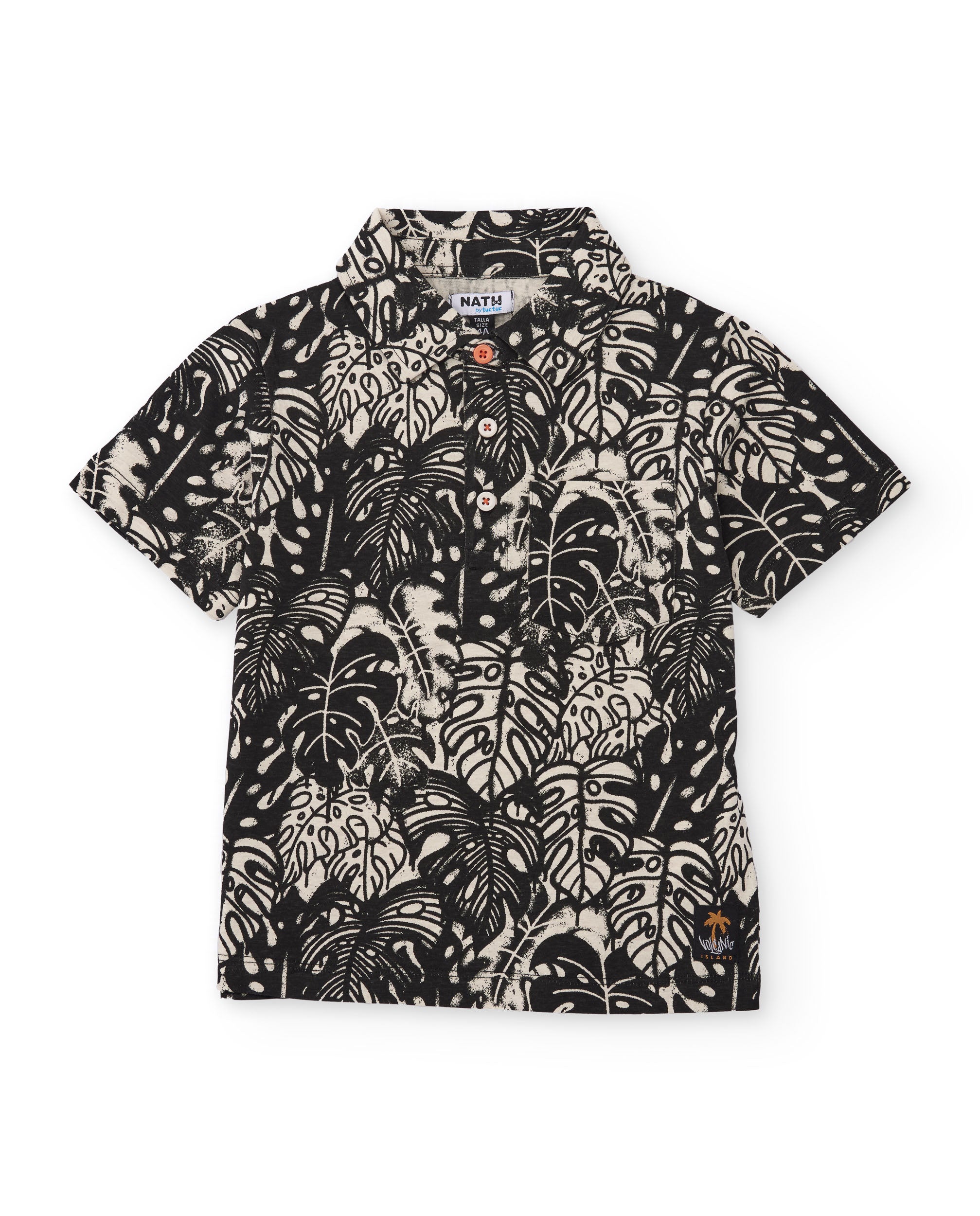Tuc Tuc polo bimbo nero in maglia stampa foglie