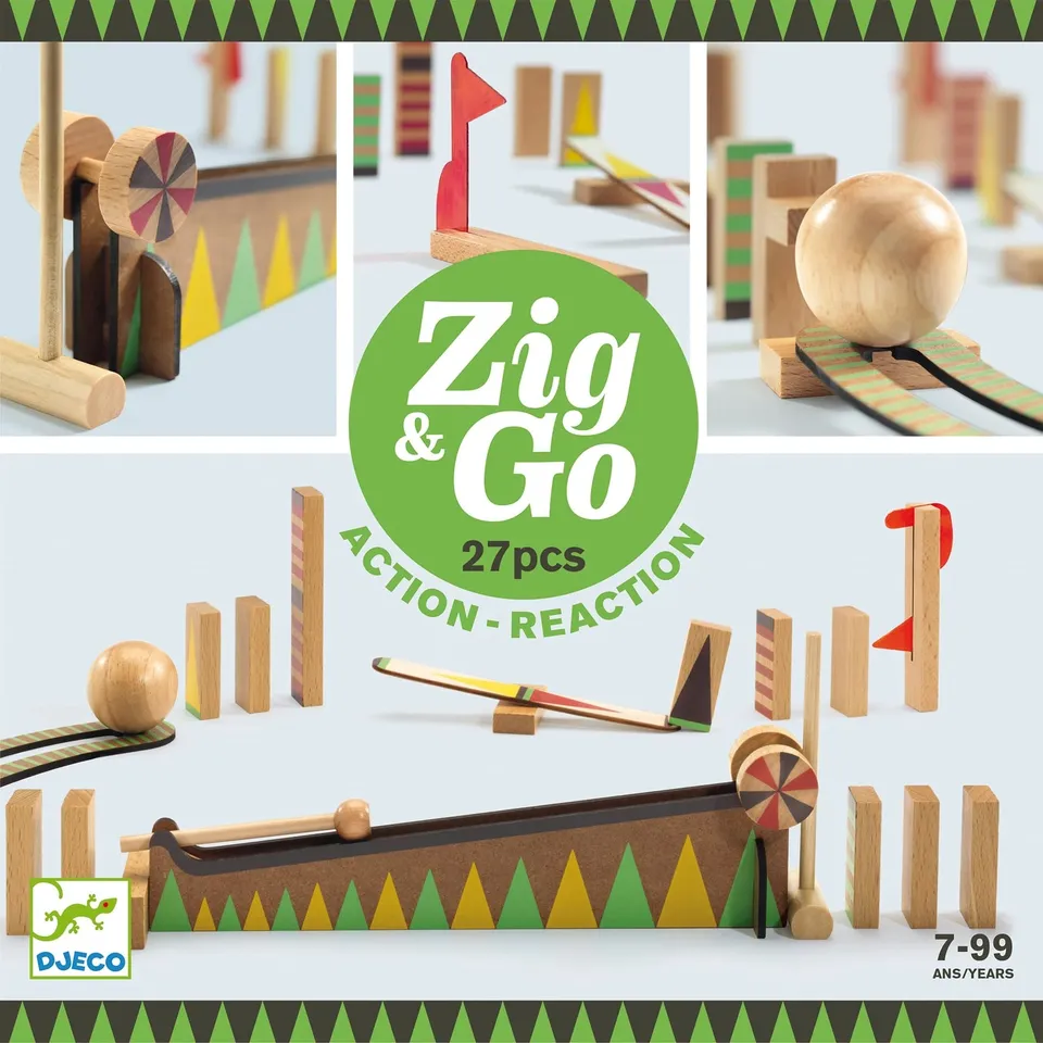 Djeco Zig & Go Curve 27 pezzi pista azione-reazione legno