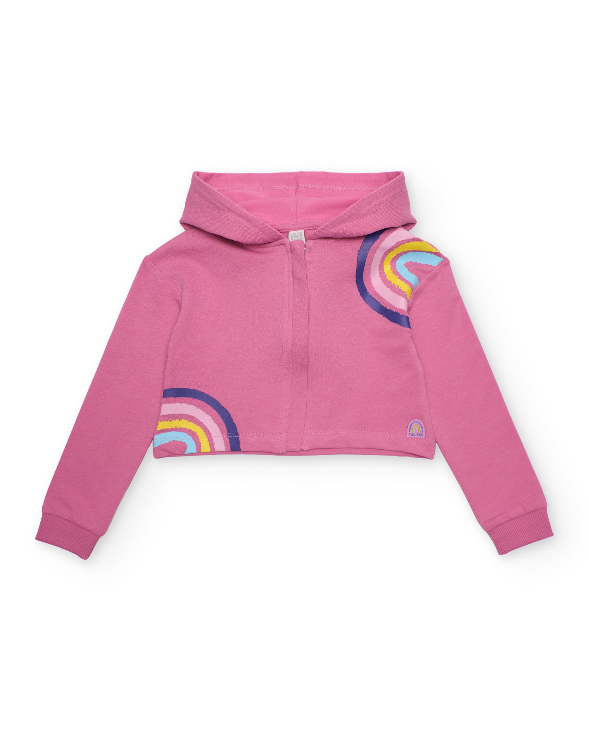 Tuc tuc felpa bambina rosa cropped con arcobaleno