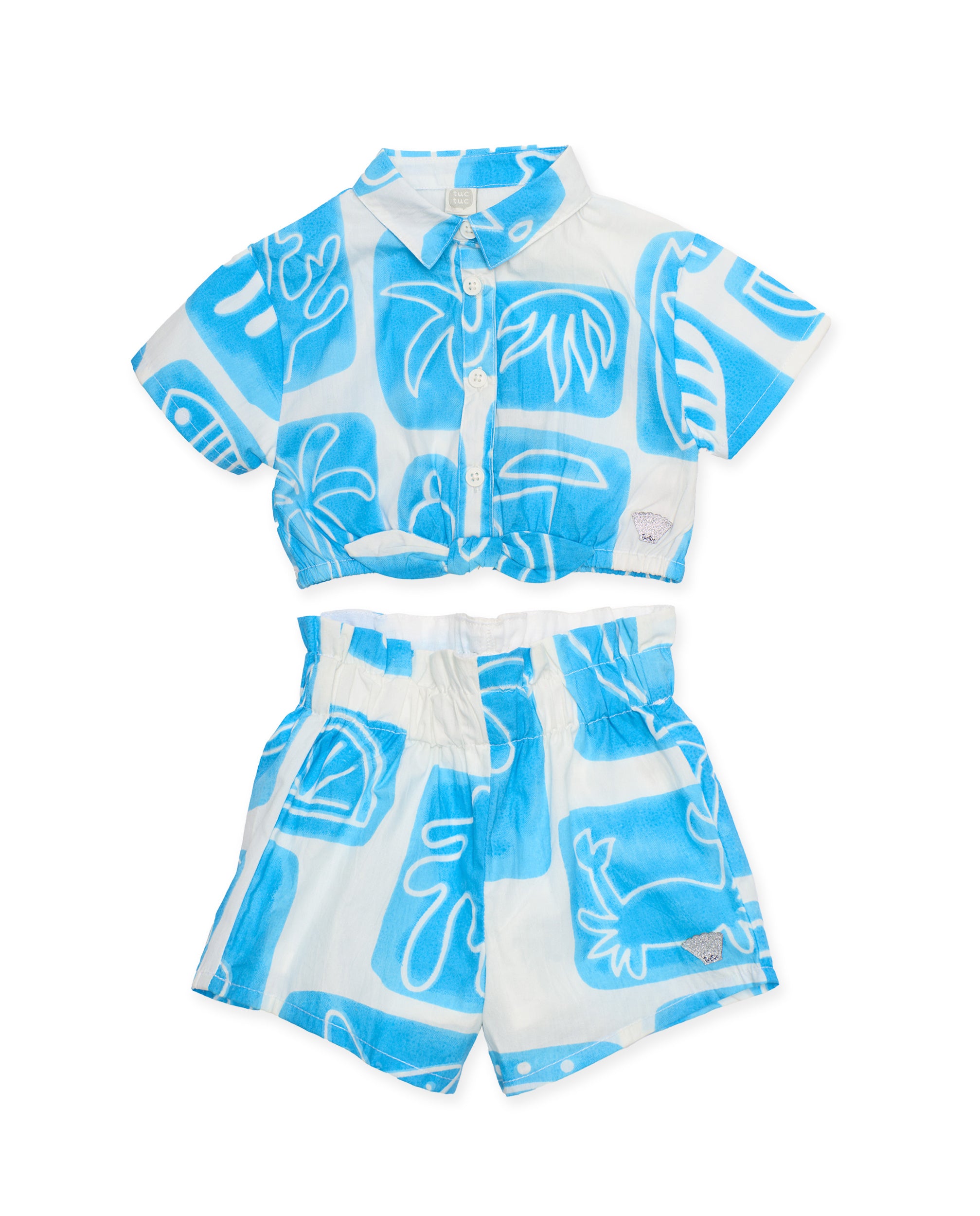 Tuc Tuc completo bambina stampa tropicale bianco