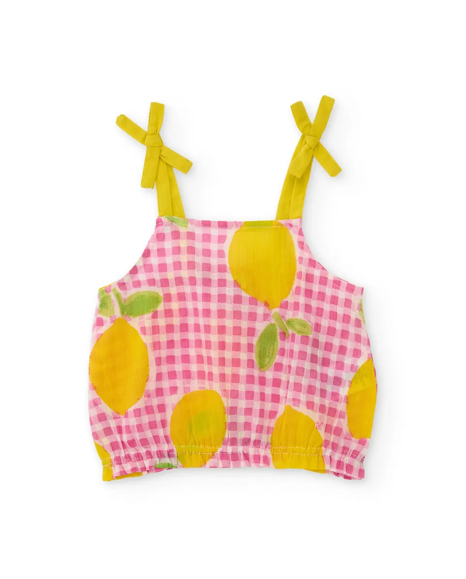 Tuc tuc Top bambina tessuto rosa limoni fiocchi