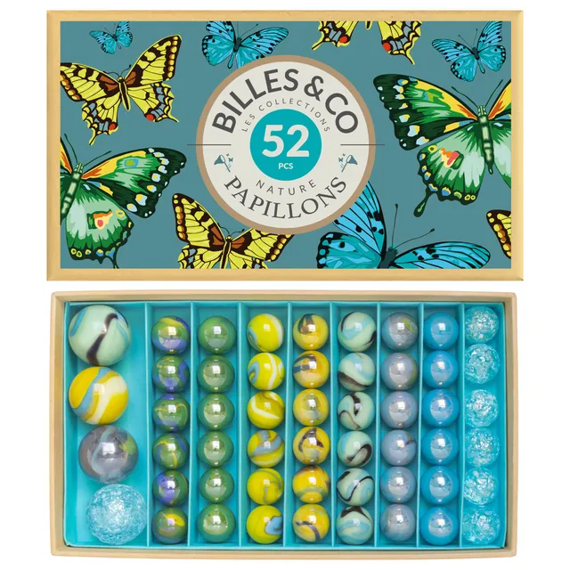 Billes & Co Papillons scatola biglie vetro 52 pezzi