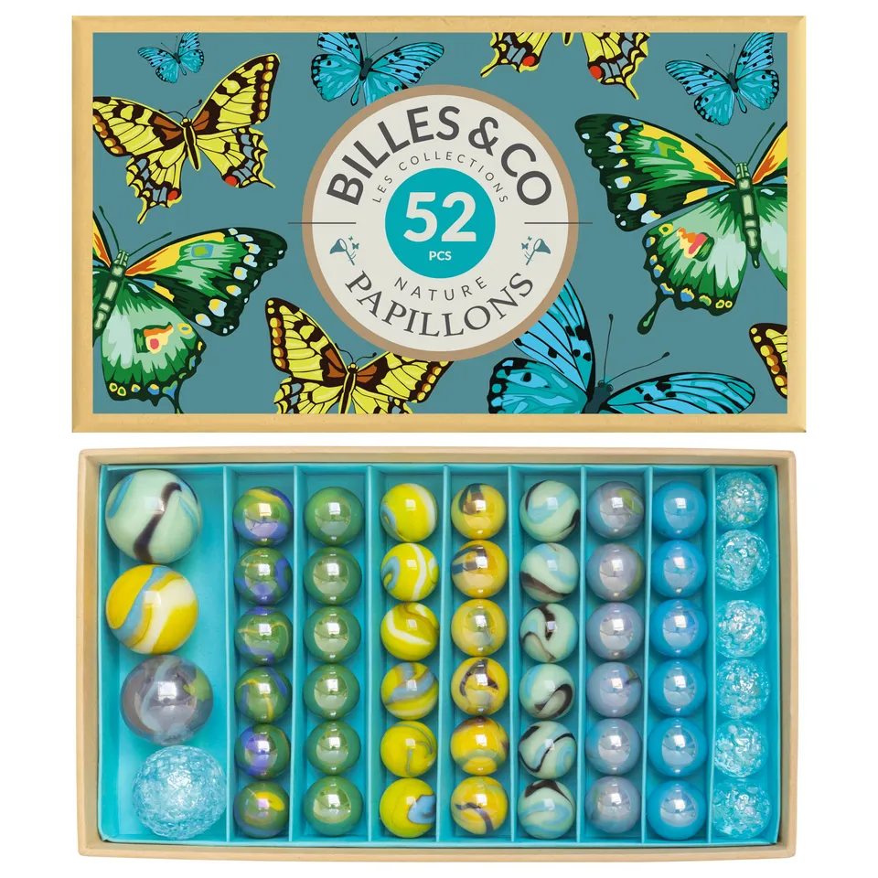 Billes & Co Papillons scatola biglie vetro 52 pezzi