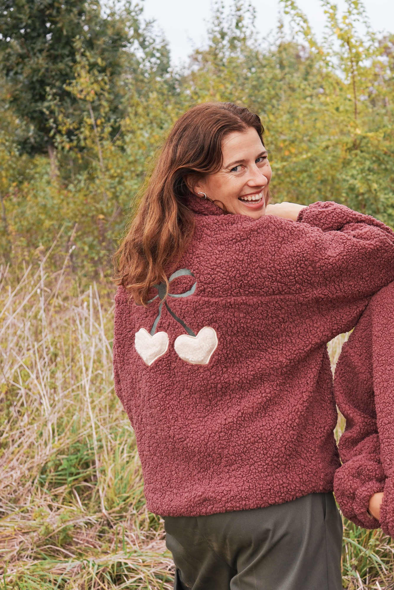Ella and Rapha Cherry Jacket giacca teddy malva taglia unica calda