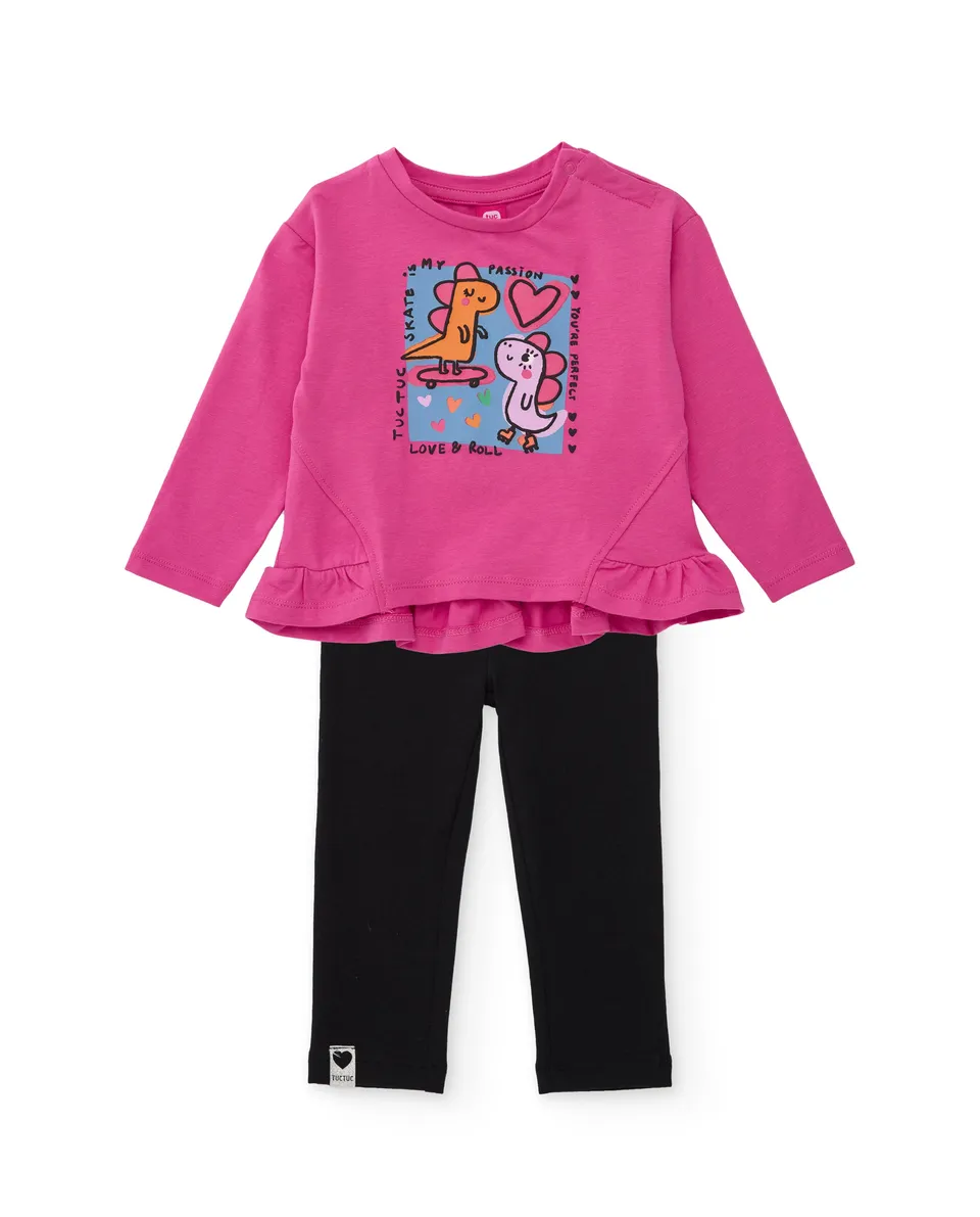 Tuc Tuc completo bambina maglia fucsia leggings 6 mesi